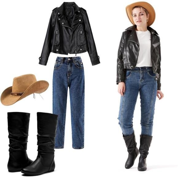 Women's Slouchy Mid Calf Boots Zip up Flat Boots - Picture 6 of 7